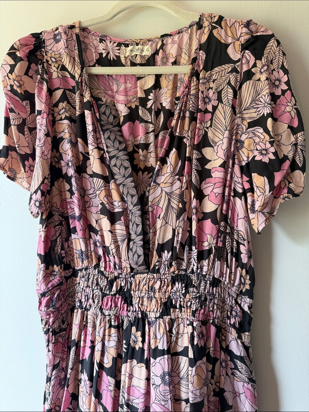 NATURAL LIFE Black Maxi Dress with Pink Floral Print